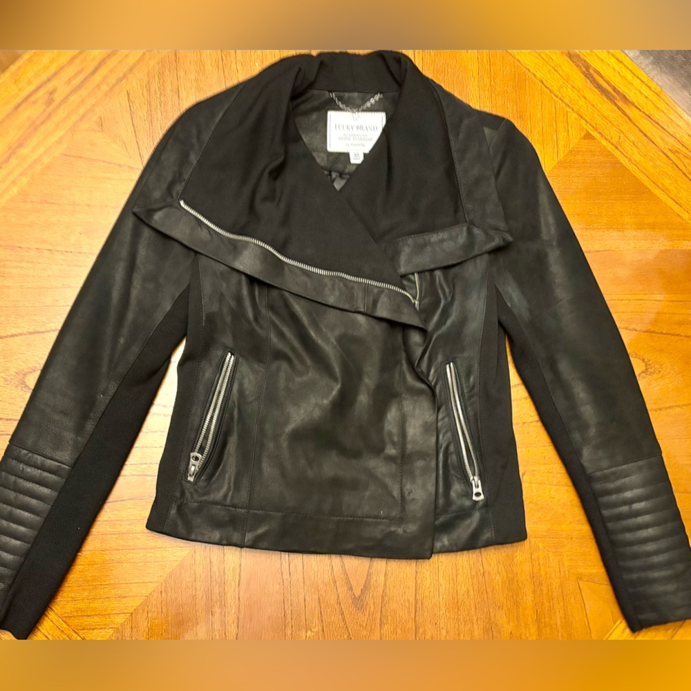 Lucky Brand Black Leather Jacket with Silver Accents